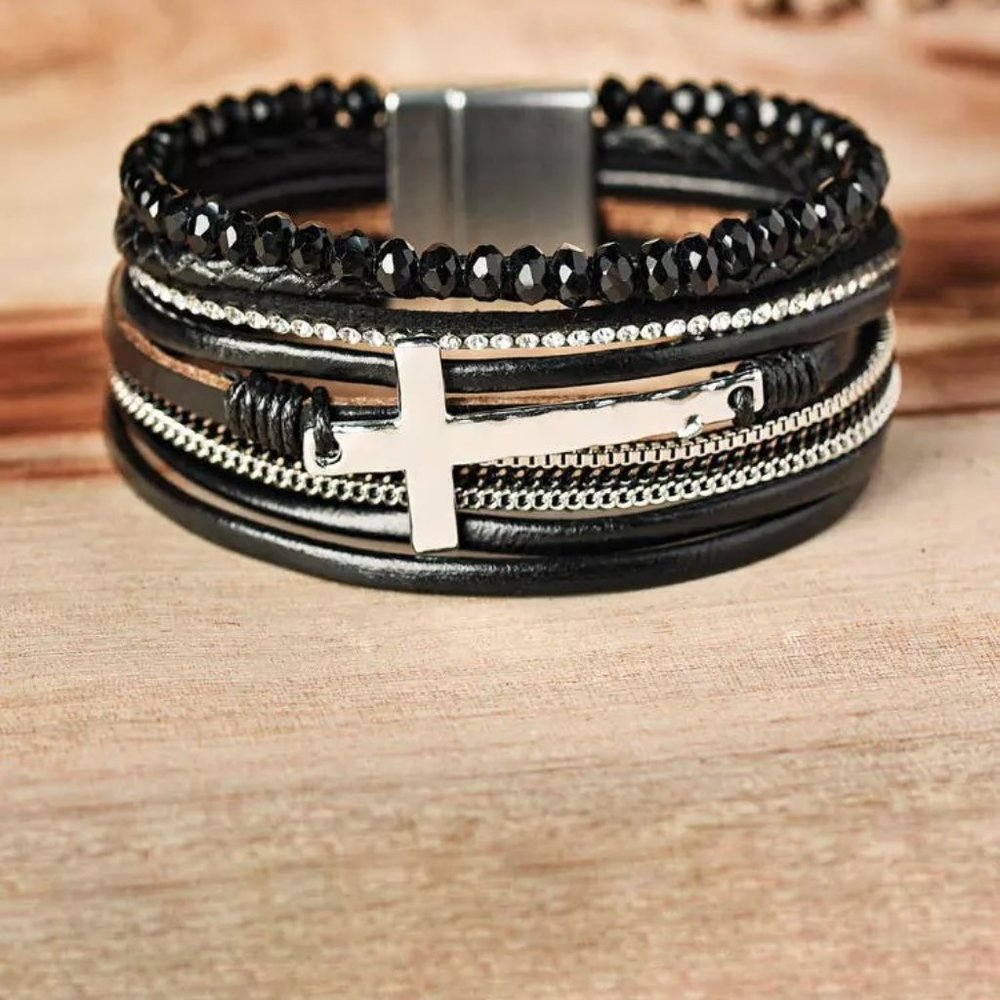 ✨SALE✨ SOLD OUT Magnetic Bracelet (Cross-Rhinestone-Beads) - Picture 3 of 5